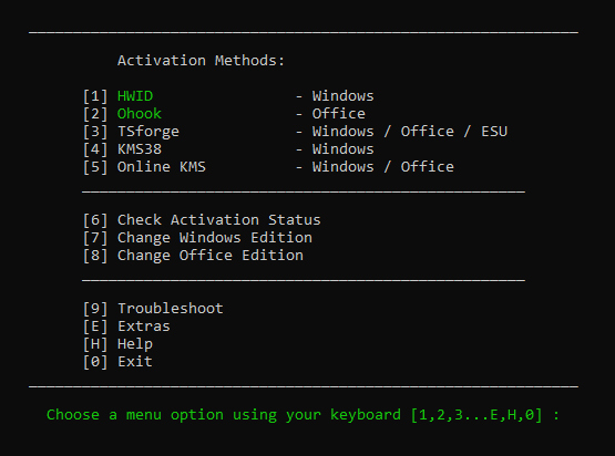 Windows Activation Script Menu